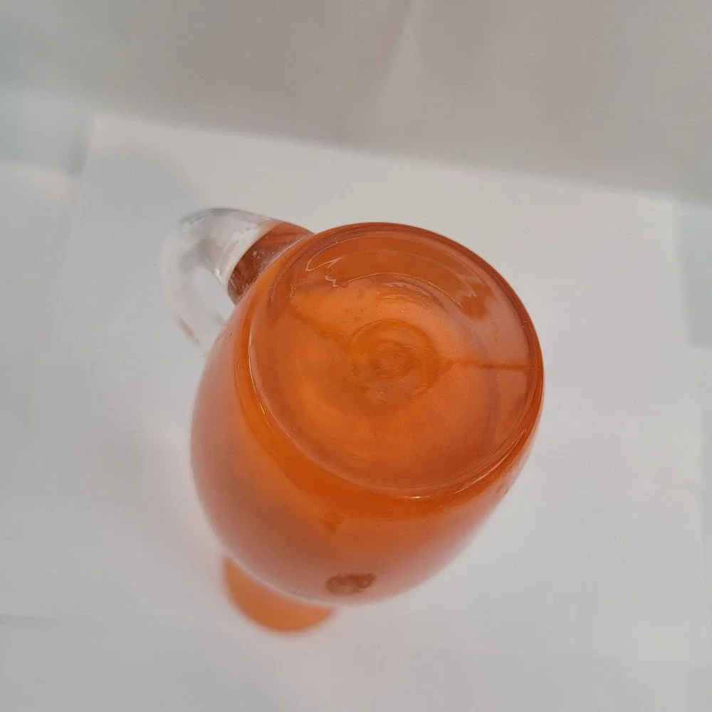 Vintage Blown Glass Pitcher Vase Orange Mid-Century Modern Cased Art Glass